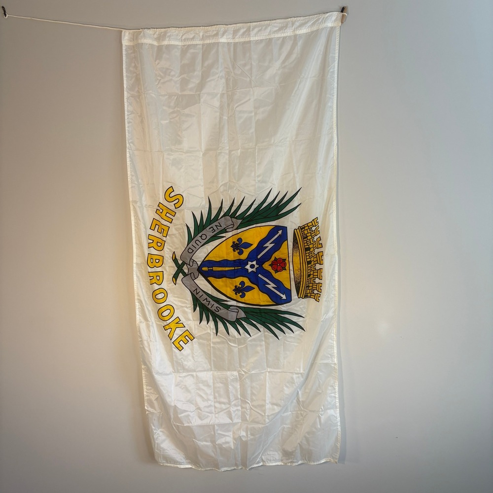 Vintage Sherbrooke Quebec City Flag Coat of Arms Banner 3x6 Ft White Nylon